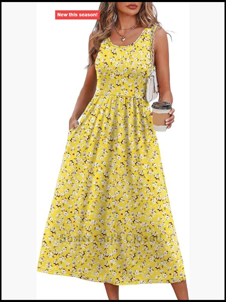 Flowy A-Line Midi Dress With Pockets Cotton Blend
